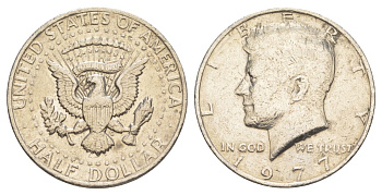 США 1/2 доллара (50 центов) 1977 Джон Кеннеди KM A202b медь плакированная медно-никелем aUNC 4536-1043