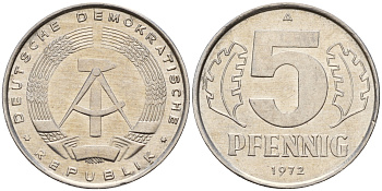 ГДР 5 пфеннигов 1972 А KM 9.1 алюминий    4598-111