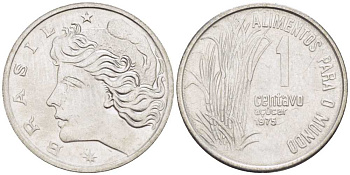 Бразилия 1 сентаво 1975 FAO, сахарный тростник KM 585 нержавеющая сталь 66-164