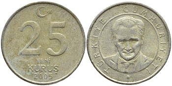 ТУРЦИЯ 25 КУРУШЕЙ 2005 KM 1167 медь никель цинк 4397-234