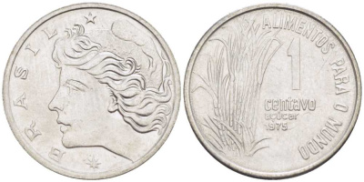 Бразилия 1 сентаво 1975 FAO, сахарный тростник KM 585 нержавеющая сталь 66-164