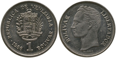 Венесуэла 1 боливар 1986 Симон Боливар KM 52, Schon 62 никель 4525-1145