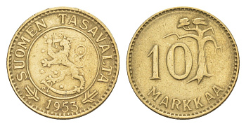 Финляндия 10 марок 1953 KM 38 алюминиевая бронза 4647-449