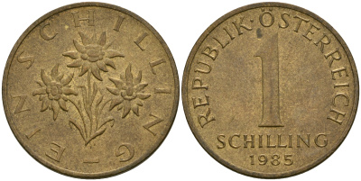 Австрия 1 шиллинг 1985 KM 2886 алюминиевая бронза 25-1131