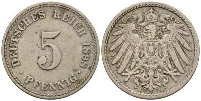 Германия 5 пфеннигов 1898 A KM 11, J. 12 медно-никель 4151-869