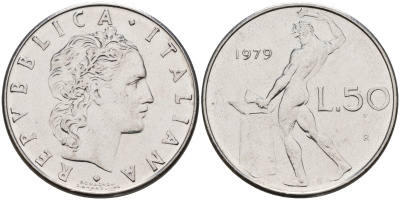 Италия 50 лир 1979 R, кузнец KM 95.1 сталь    4153-226