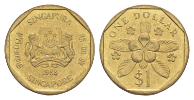 Сингапур 1 доллар 1988 KM 54b алюминиевая бронза 4638-1234