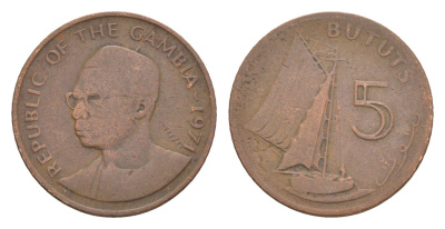 Гамбия 5 бутут 1971 KM 9 бронза 4643-625