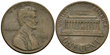 США 1 цент 1983 D, Линкольн KM 201b цинк плакированный медью 4136-227