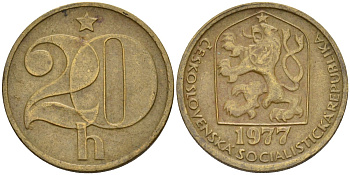 Чехословакия 20 геллеров 1977 KM 74 латунь 4152-835