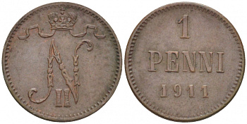 Россия для Финляндии 1 пенни 1911 Николай II (1894-1917) KM 13, Биткин 471 медь 4396-1348