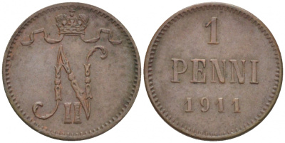 Россия для Финляндии 1 пенни 1911 Николай II (1894-1917) KM 13, Биткин 471 медь 4396-1348