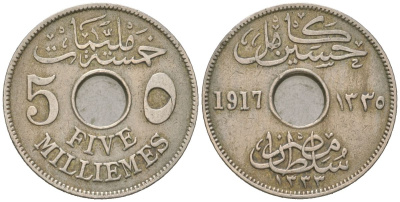 Египет 5 миллим 1917 KM 315 медно-никель 98-452