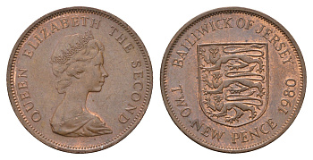 Джерси 2 пенса 1980 герб, Елизавета II (1952-2022) KM 31 бронза 4595-426