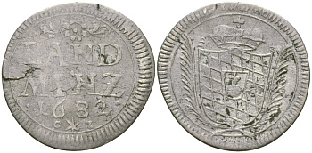 Бавария 10 пфеннигов = 2 1/2 крейцера 1682 LAND MINZ KM 113 серебро 99-1018