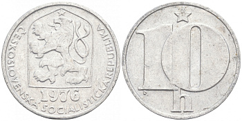 ЧЕХОСЛОВАКИЯ 10 ГЕЛЛЕРОВ 1976 СОЦИАЛИСТИЧЕСКАЯ РЕСПУБЛИКА KM 80 алюминий 44-1029