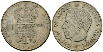 Швеция 1 крона 1963 U, Густав VI Адольф (1950-1973) KM 826 серебро 4177-1015