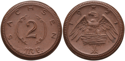 Саксония 2 марки 1921 J. N 56 фарфор 1094-1-33