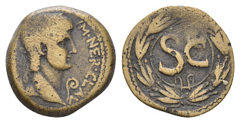 Римская Империя, Провинция Сирия, Антиохия АЕ 54-68 Нерон, IM NER CLAV CAESAR, голова императора/SC в венке RPC I 4308 медь 1100-1-33