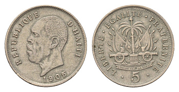 Гаити 5 сантимов 1905 KM 53 медно-никель 4147-333