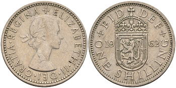 Великобритания 1 шиллинг 1962 Елизавета II (1952-2022), Шотландский герб KM 905, Spink 4148 медно-никель    4595-836