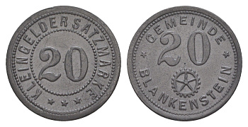 Бланкенштайн 20 пфеннигов ND Funck 46.5, Men05 2945.5, Men18 3770.5 цинк aUNC 1527-442