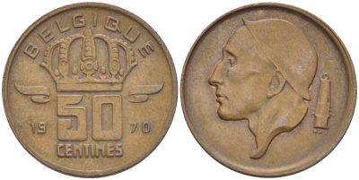 БЕЛЬГИЯ 50 САНТИМОВ 1970 BELGIQUE KM 148.1 бронза 96-733