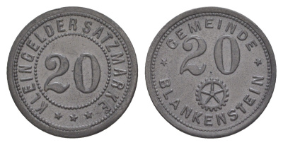 Бланкенштайн 20 пфеннигов ND Funck 46.5, Men05 2945.5, Men18 3770.5 цинк aUNC 1527-442