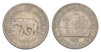 Либерия 5 центов 1961 KM 14 медно-никель 4659-459