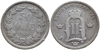 Швеция 50 эре 1898 EB, Оскар II (1872-1907) король Швеции и Норвегии KM 740 серебро 1523-344