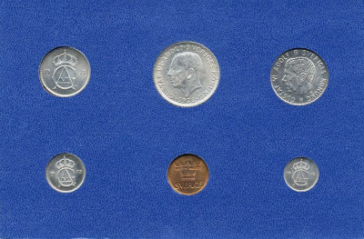 Швеция набор монетного двора из 6 монет 1973 в картоне, Густав VI Адольф (1950-1973) KM MS1 UNC 7-5-7-207