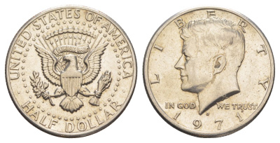 США 1/2 доллара (50 центов) 1971 D, Джон Кеннеди KM 202b медь плакированная медно-никелем aUNC 32-1244