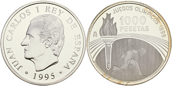 Испания 1000 песет 1995 XXVI олимпийские игры в Атланте 1996 года KM 952 серебро PROOF 1066-2-32