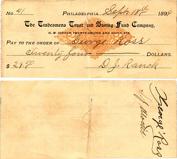 США чек на 24 долларов 1899 Филадельфия бумага 3295-37-3-2