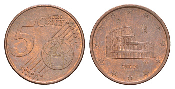 Италия 5 евроцентов 2023 KM 212 сталь плакированная медью 4649-1232