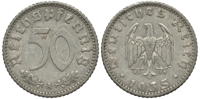 Германия 50 рейхспфеннигов 1935 А KM 87, J.368 алюминий 413-5013