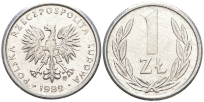 Польша 1 злотый 1989 MW KM 49.3, Parchimowicz 215a алюминий UNC 187-939