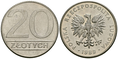 Польша 20 злотых 1989 Y 153.2 медно-никель 4177-824