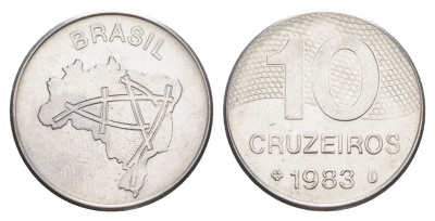 Бразилия 10 крузейро 1983 KM 592.1 нержавеющая сталь UNC 4642-1222