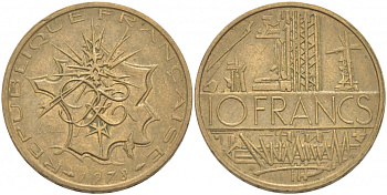 Франция 10 франков 1978 тип Матье KM 940, Le Franc 365.11-12 никель латунь 3851-926