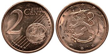 ФИНЛЯНДИЯ 2 ЕВРОЦЕНТА 2000 KM 99 сталь плакированная медью UNC 4181-462