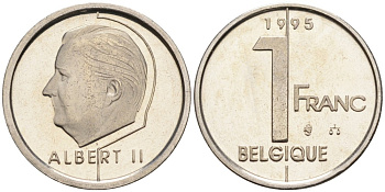 Бельгия 1 франк 1995 Belgique KM 187 железо плакированное никелем UNC 192-514