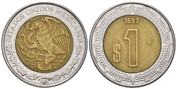 Мексика 1 песо 1997 Mo KM 603 биметалл 4591-132