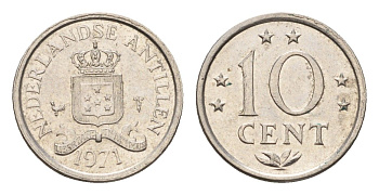 Нидерландские Антильские острова (Нидерландские Антилы) 10 центов 1971 Юлиана (1948-1980) KM 10 никель 4669-1265