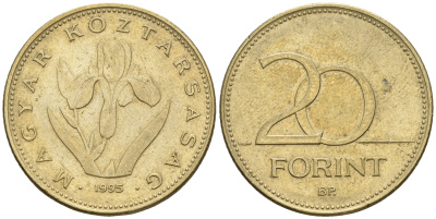 Венгрия 20 форинтов 1995 венгерский ирис KM 696 никель латунь 259-313
