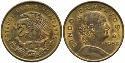 Мексика 5 сентаво 1968 Мо, Жозефа Ортис де Домингес KM 426 латунь 4576-1216
