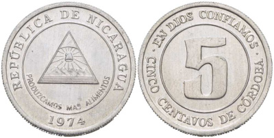 Никарагуа 5 сентаво 1974 ФАО KM 28 алюминий UNC 217-453