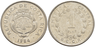 КОСТА-РИКА 1 КОЛОН 1984 l, МАЛЕНЬКИЙ ПАРУСНИК KM 210.2 нержавеющая сталь 67-1031