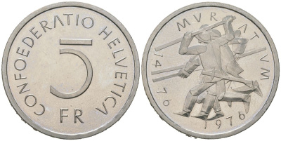 Швейцария 5 франков 1976 500 лет битве при Муртене KM 54 медно-никель UNC 11-082-25