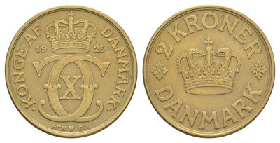 Дания 2 кроны 1925 HCN; GJ, Кристиан X (1912-1947) KM 825 алюминиевая бронза 114-736